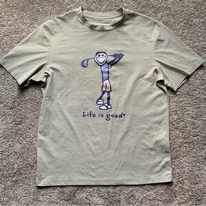 Life Is Good Men's Short Sleeve T-Shirt Beige Jake Golfer Polyester Small
